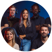 video game marketing team standing together