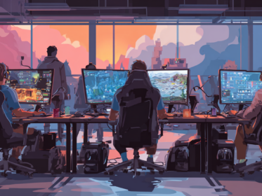 game studio with workers sitting at computers