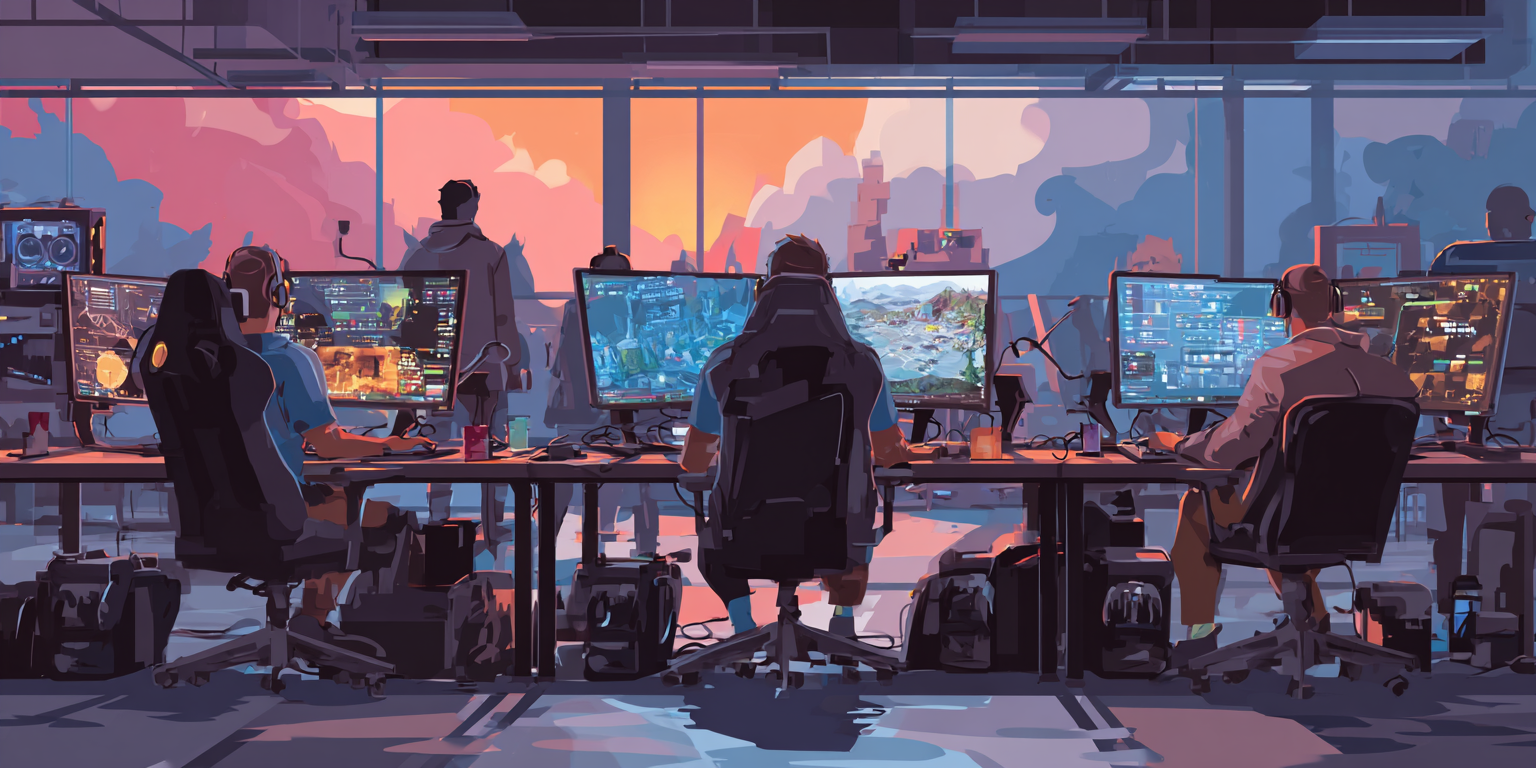 game studio with workers sitting at computers