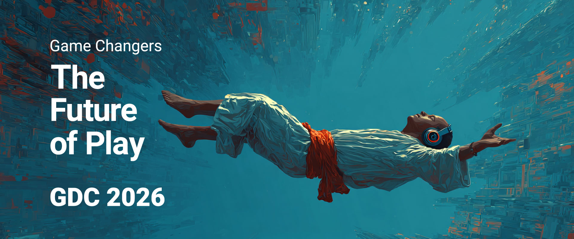 man floating laying down wearing gaming headphones