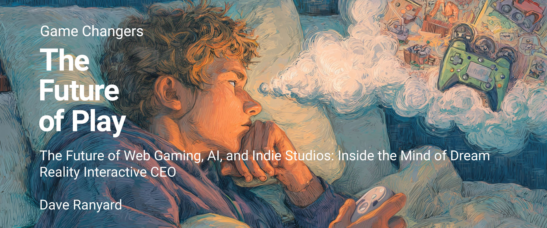 boy laying on pillow dreaming of video games